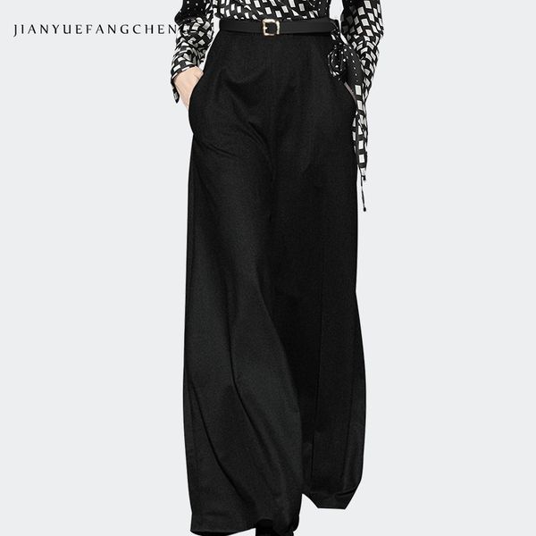 

oversized women wide leg pants trousers gray long winter thigh pants women warm high waist wool pants pantalon streetwear 201103, Black;white