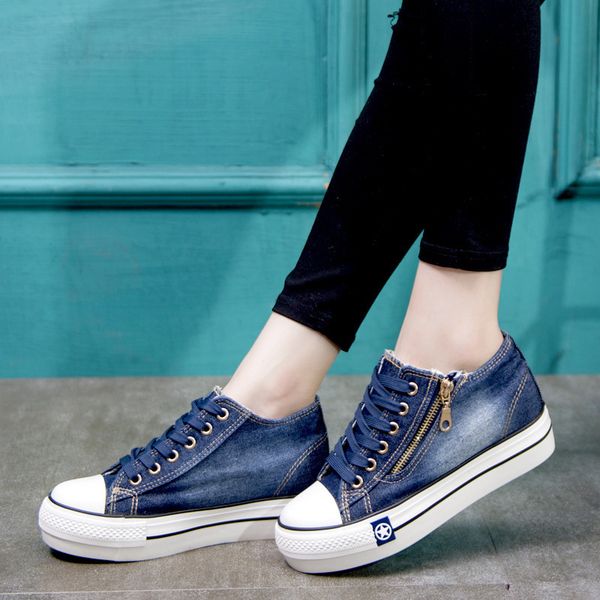 

fashion platform 6cm canvas sneakers comfortable women's sports shoes, Black