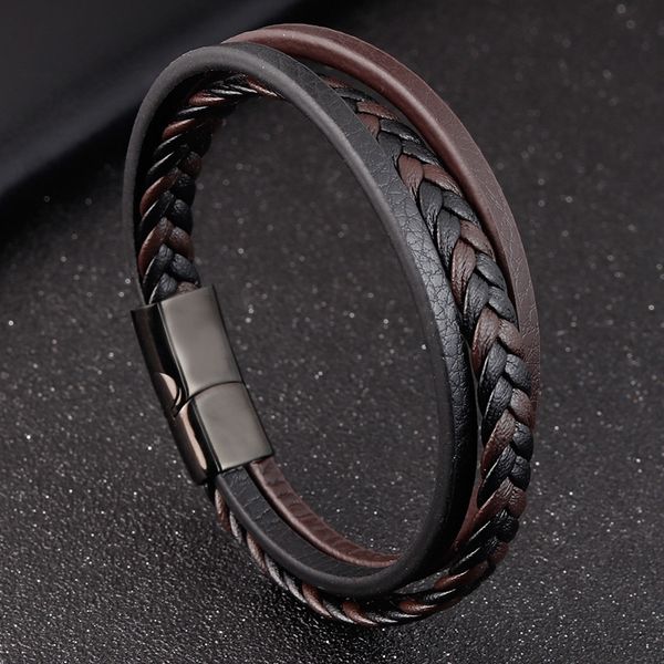 

simple and creative titanium steel men's leather bracelet double layer student's hand accessories l20109, Silver