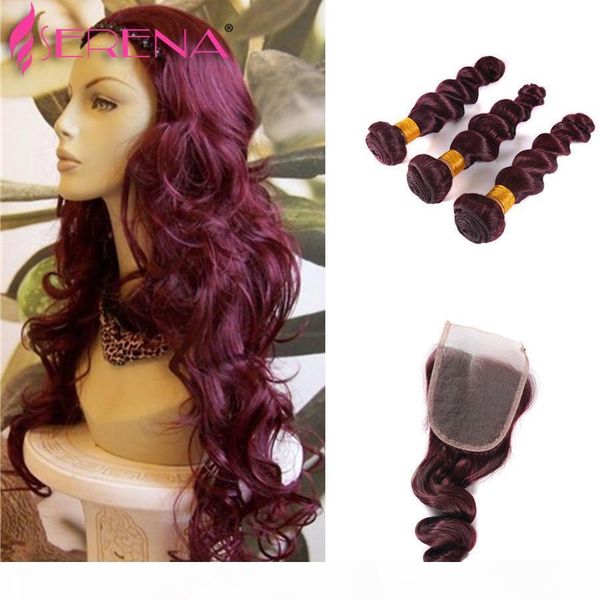 

burgundy human virgin hair weave bundles grade 8a wine red 99j peruvian virgin remy human hair loose wave 4pcs queen hair products, Black;brown
