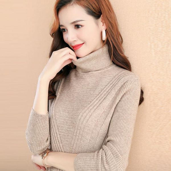 

women's sweaters elegant women autumn winter pullover sweater slim all-match bottoming shirt turtleneck long-sleeved top, White;black