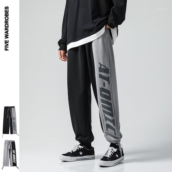 

legible autumn winter patchwork sweatpants men loose casual pants men korean streetwear male ankle-length pant1, Black