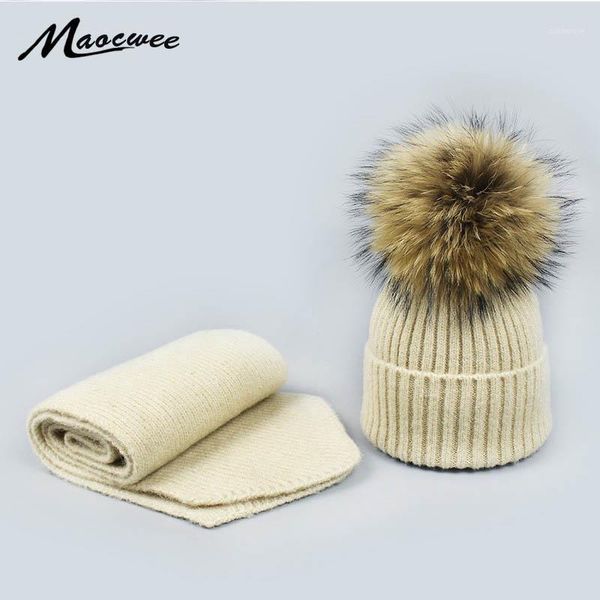 

real fur hat knitted real big raccoon pom pom hat women child winter wool kids warm chunky thick stretchy knit new1, Blue;gray