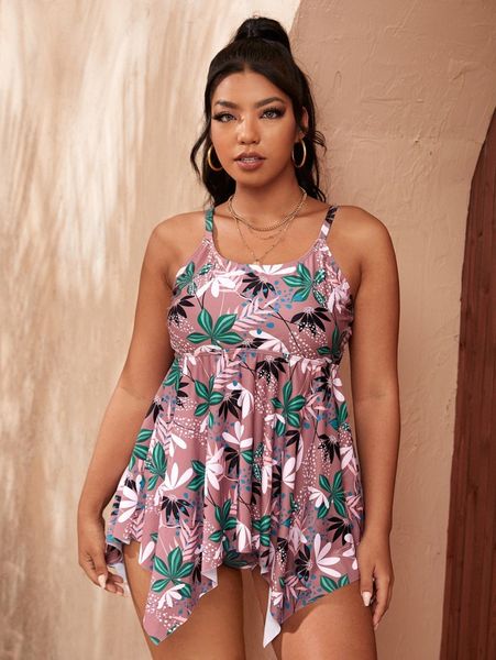 

plus leaf print high waisted bikini swimsuit a8z6#, Black