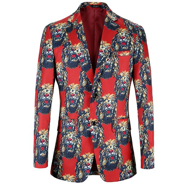 

2020 men lion printouts make clothes collar of the same jacket stage attire popular design casual male blazers, White;black