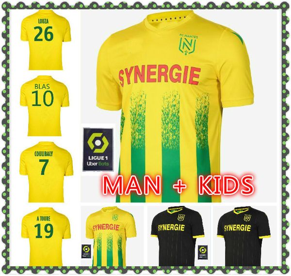 

20 21 fc nantes soccer jersey home away maillot de foot 2020 2021 simon louza a toure blas coco coulibaly men kids football shirts, Black;yellow