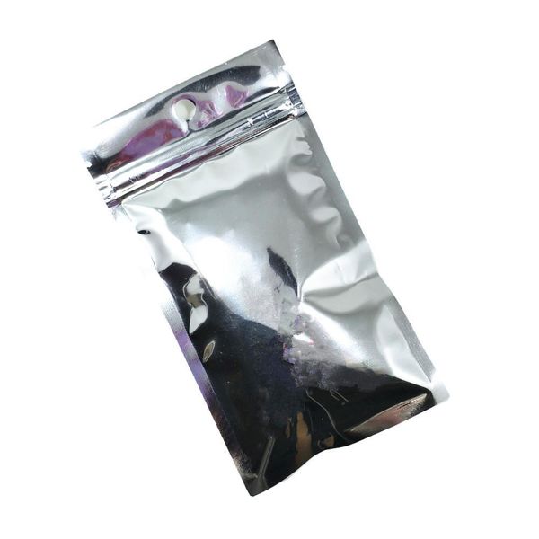 

100pcs lot clear front silver aluminum foil zip lock packaging bag with hang hole mylar plastic zipper pouch for tea beans snack h bbygip