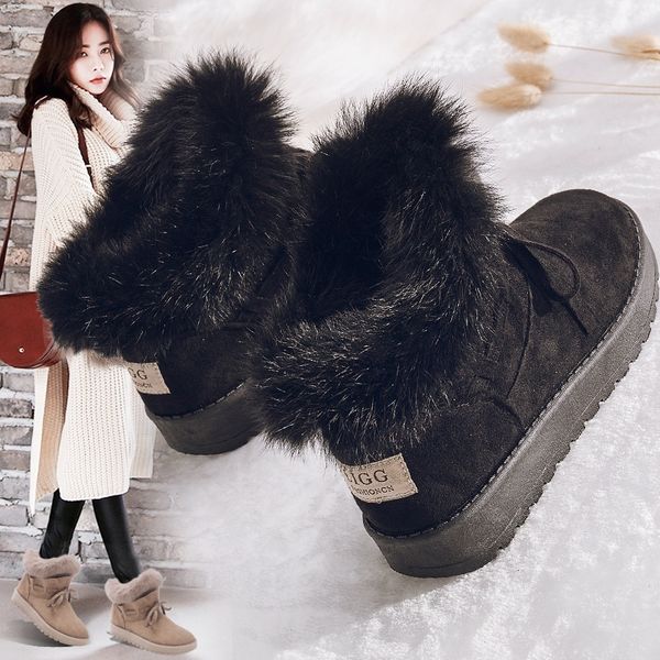 

plush warm new winter women sequins rabbit hair snow thicken cotton boots zapatos de mujer botas y200115, Black