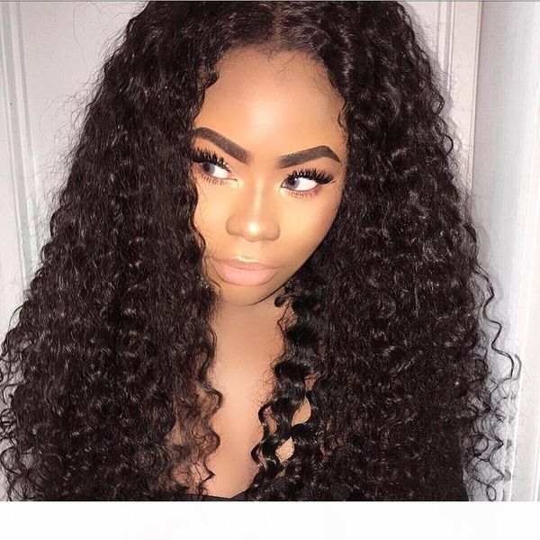 

kinky curly lace front wig brazilian virgin human hair full lace wigs for women natural color, Black;brown