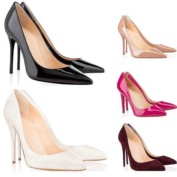 

red bottoms 2020 women 8cm 10cm 12cm high heels fashion nude rose stilettos for female elegant party wedding pointed toes pumps dress shoes, Black