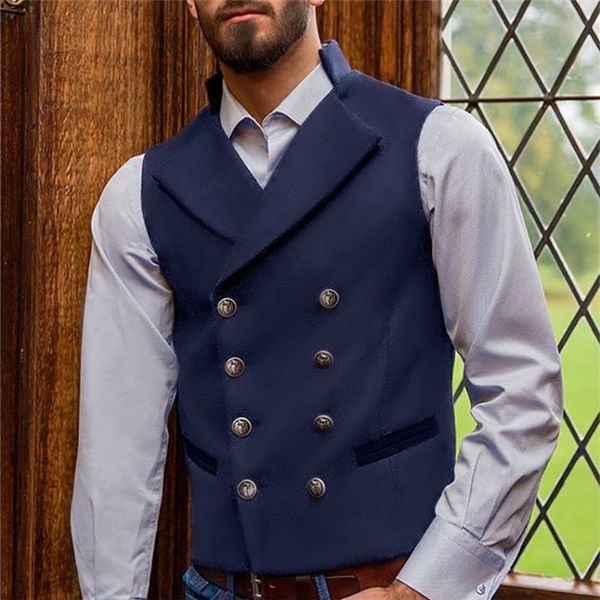 

double breasted mens vest solid color cardigan lapel neck slim autumn outerwear vests casual handsome man coats, Black;white