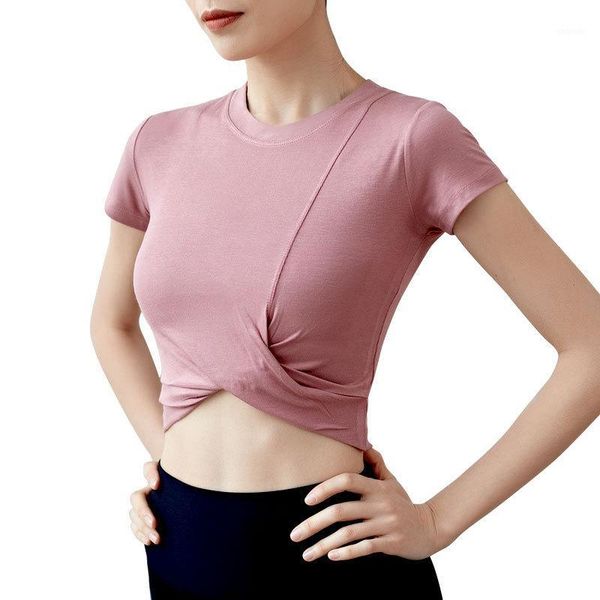 

yoga outfits workout for women round neck solid color t shirt loose short sleeve breathable crop fitness clothing shirts1, White;red