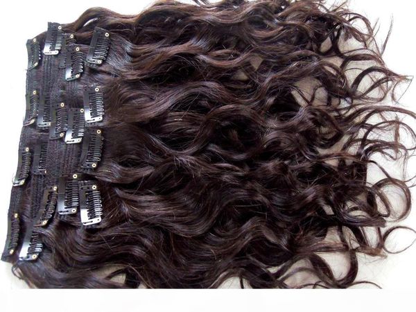 

mongolian human virgin remy hair extensions 9 pieces clip in hair wave hair dark brown color, Black;brown