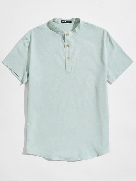 

men button half placket solid u99e#, White;black