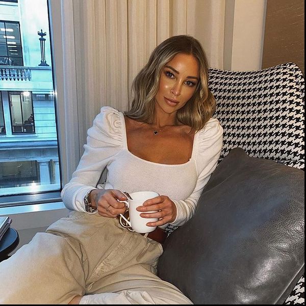 

elegant women square neck casual solid puff long sleeve knitted slim fit bodysuit jumpsuit evening party clubwear, Black;white