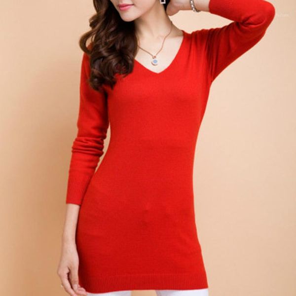 

lhzsyy spring autumn new v-neck cashmere sweater dress ms. long section package hip sweater knit pullover solid sweaters1, White;black