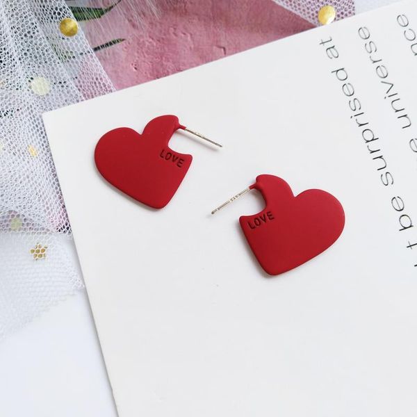 

stud korean style simple sweet chic love red heart earrings, Golden;silver