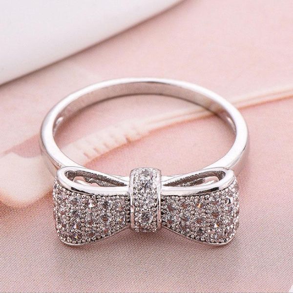 

wedding rings lumper korean version of the creative bow micro-inlaid zircon ring in europe and united states explosion, Slivery;golden