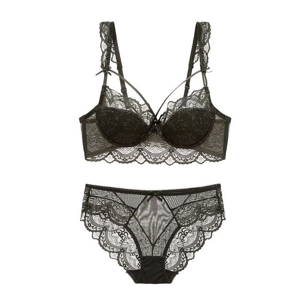 

fashion bra sets plus size cde cup thin cotton underwear women set lace comfortable brassiere gray bras embroidery lingerie, Red;black