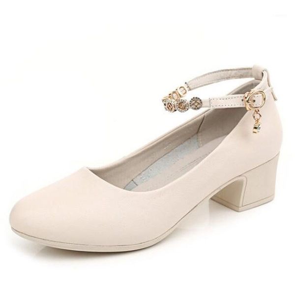 

2020 new spring round head rhinestone high heel shoes woman genuine leather shoes elegant charm fashion large size 431, Black