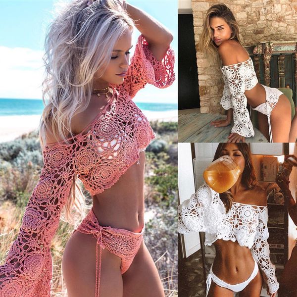 

hand crocheted bikini suit blouse swimsuit bandage bathing suits pad