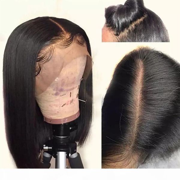 

glueless full lace human hair wig pre plucked lace front wigs with baby hair for black women short straight bob brazilian remy hair, Black;brown