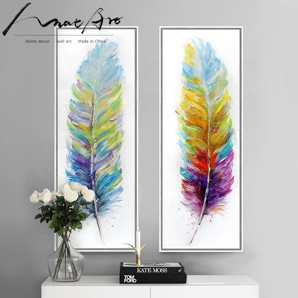 

pluma painting color feather hand painted canvas art print modern picture home decoration wall art decoracion hogar picture