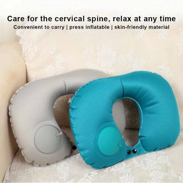 

pillow u-shaped portable travel automatic inflatable flocking u-pillow push-type hyd88