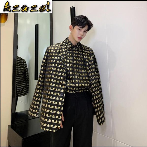 

men suits and european catwalk style stamping printing suit men personality loose hairdresser suit jacket clothing1, White;black
