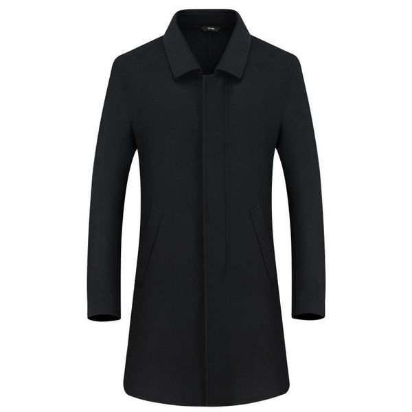 

of 2021 middle aged men's double faced woolen coat medium long autumn and winter new lapel men's coat windbreaker, Black