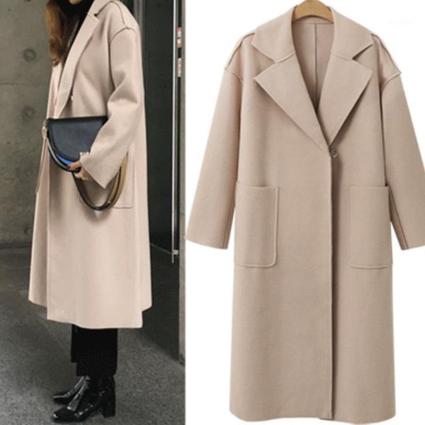 

2019 autumn and winter new european american solid color cashmere woolen coat1, Black