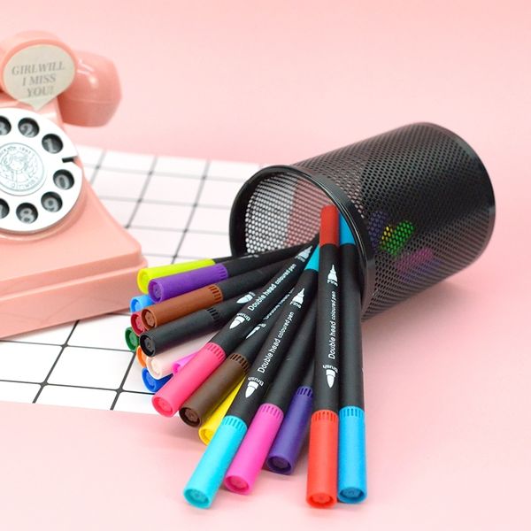 

24pcs/set double headed black penholder marker color mark pen simple fashion drawing pen students stationery y200428