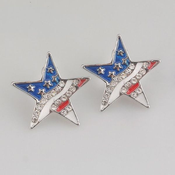 

stud rj fashion american usa flag earrings blue white red enamel star crystal oorbellen girl women's jewelry, Golden;silver
