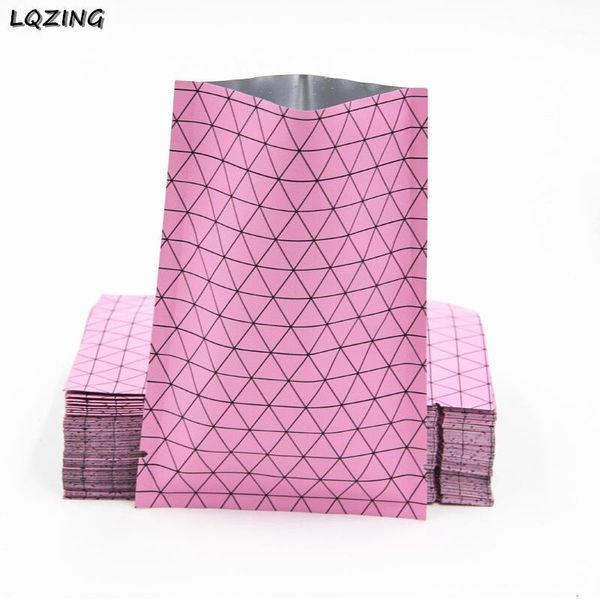 

gift wrap 100pcs pink grid pattern aluminum foil bag self seal vacuum packing retail baking packaging bags make up pouches1