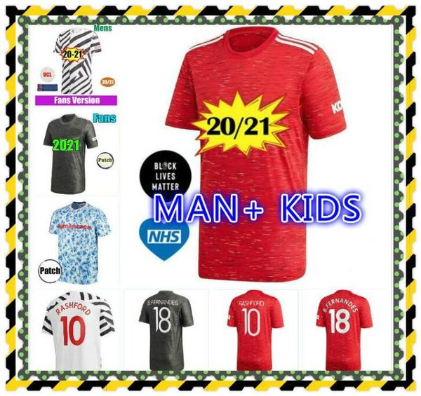 

2020 2021 manchester van de beek b. fernandes pogba soccer jerseys martial football shirts united utd 20 21 third uniforms man kids, Black;yellow