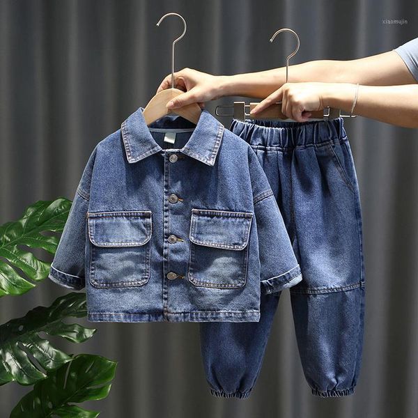 

new jeans kids clothes set for baby boys fashion denim coat + trousers autumn children cowboy suits 1-9 year 2pcs outfits sets1, White