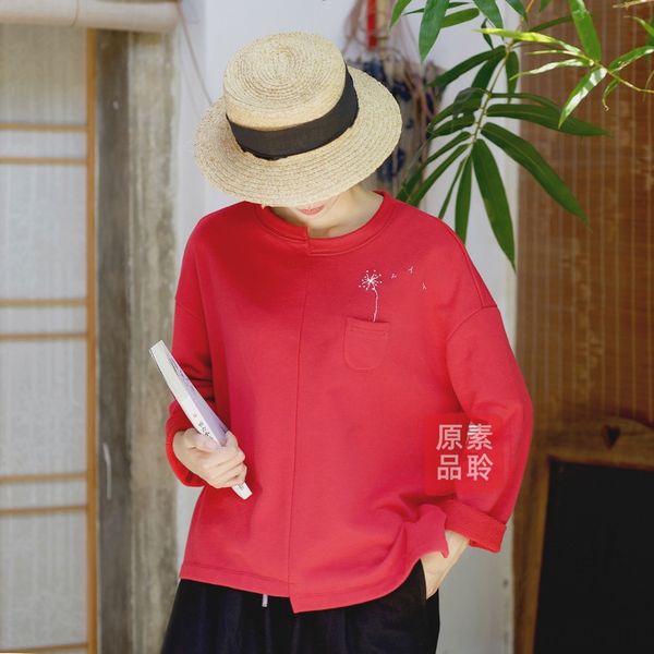 

women's hand embroidered knitting art leisure short cotton solid color s1124 in the early autumn pullover pullover of 2020 j7evi, White