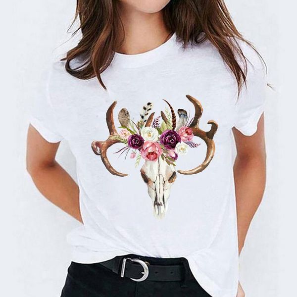 

t shirt for women 90s cute skull heifer feather fashion print lady t-shirts womens graphic ladies female tee t-shirt, White