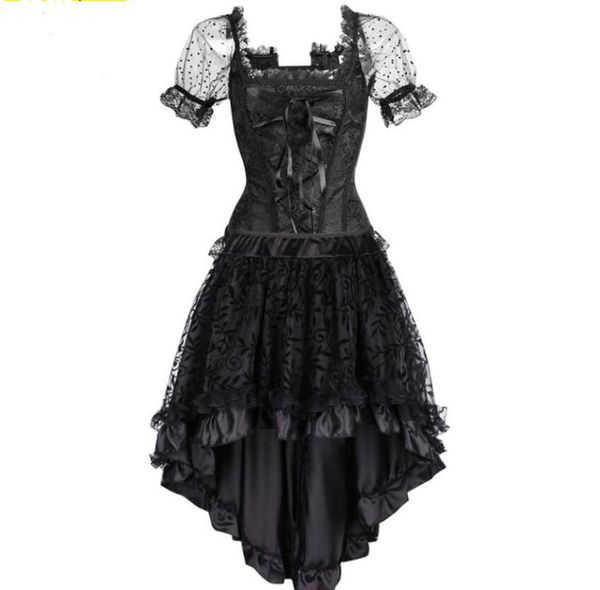 

corset dress suit steampunk bustier dresses retro vintage costume burlesque summer clubwear gorset skirt set fashion elegant, Black;white
