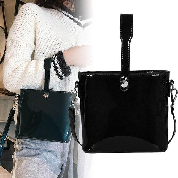 

women simple bucket bag solid color pu small square bags handbag for shopping new