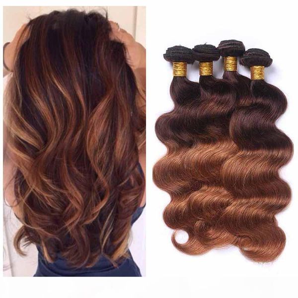 

wholesale brazilian ombre blondes human hair 4 bundles colored ombre 4 30# two tone body wave brown human hair weave bundles, Black