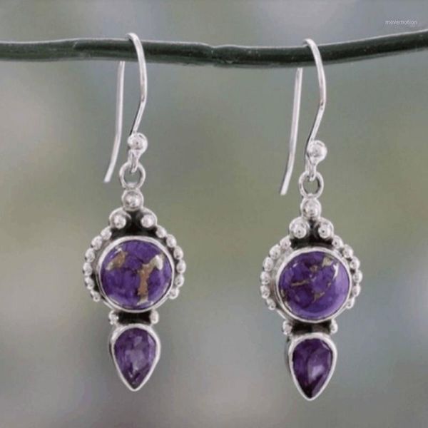

selling silver-plated drop charoite earrings female european and american fashion purple ear pendant ear rings1, Golden;silver