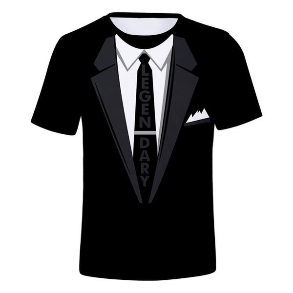 

men's t-shirts 2022 summer short sleeve streetwear fake suit vest 3d t shirt fashion funny tuxedo bow tie printed men shirts, White;black