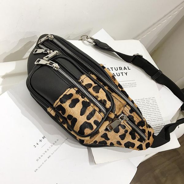 

waist bags luxury leopard women bag fur fanny pack winter female chest fashion shoulder handbags girl