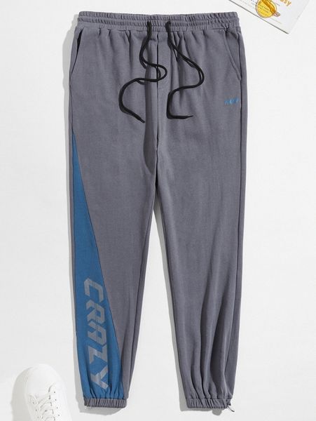 

men letter graphic drawstring waist joggers 55ow#, Black