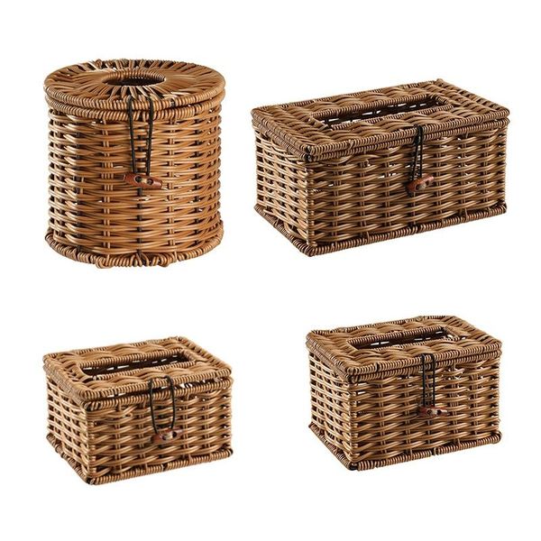 

Imitated Rattan Draw Box Tissue Box Elegant Home Decoration Handmade Desktop Tissue Napkin Storage