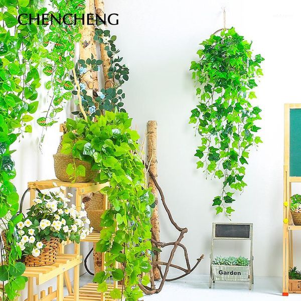 

decorative flowers & wreaths chencheng 115cm 1 piece green simulation plant wall hanging vine rattan interior decoration radish fake leaf fl