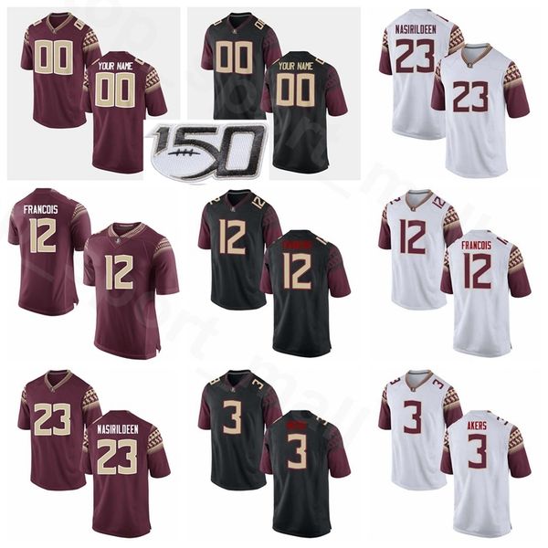

ncaa football college 3 cam akers jersey florida state seminoles 2 deion sanders 23 hamsah nasirildeen 12 deondre francois 11 nyqwan murray, Black