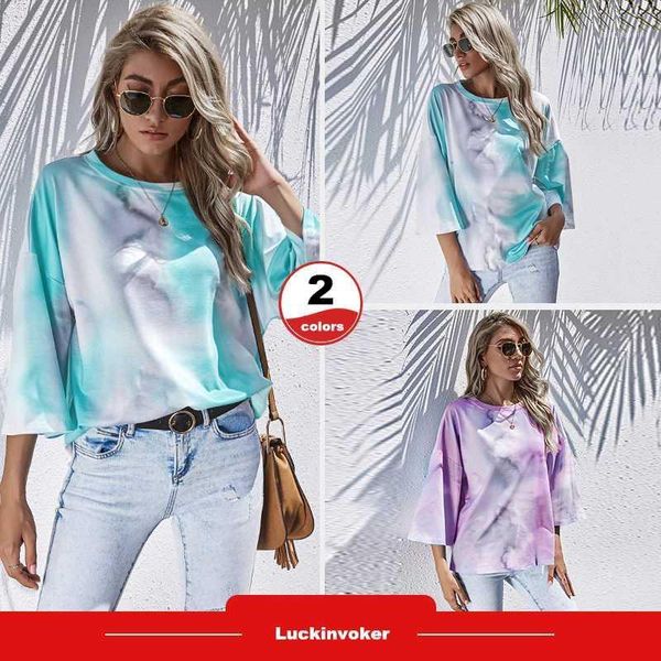 

tie dye shirts women gym shirt muliti colors short sleeve running sportswear indoor cloths workout streetwear women t-shirt1, Gray;blue