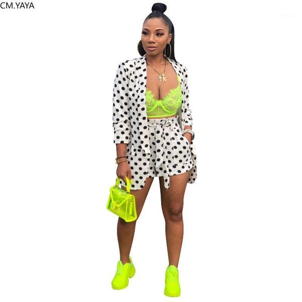 

2019 new autumn dot print women's set long sleeve long blazers shorts suit two piece set vintage tracksuit outfit 2color gl91651, White